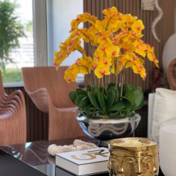 Avenue bowl with orange Phalaenopsis orchids