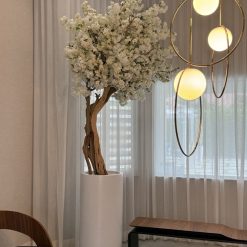 Matte Beige St. Tropez Planter with Custom Made White Cherry Blossom Tree