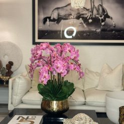 Light Pink Phalaenopsis Orchids Floral Arrangement in Medium Gold Planter