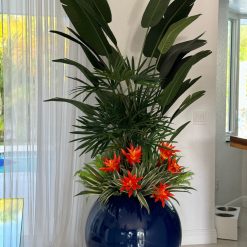 Tropical Mix Plants in Cobalt Blue Globe Planter