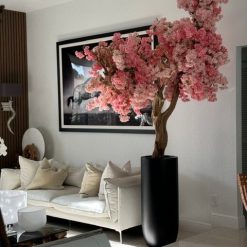 Matte Black St. Tropez Planter with Custom Made Pink Cherry Blossom Tree