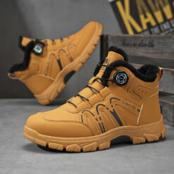 Men's Winter Sneakers - Slip-Resistant Traction Outdoors, Cushioned EVA Insole & PU Upper - Low-Top Lace-Up Shoes in Mustard Yellowu002FBlack for Everyday, Office, Semi-Formal - Cold Weather Footwear, Outdoor Walking, Stylish Footwear, Warm Lining, Urban